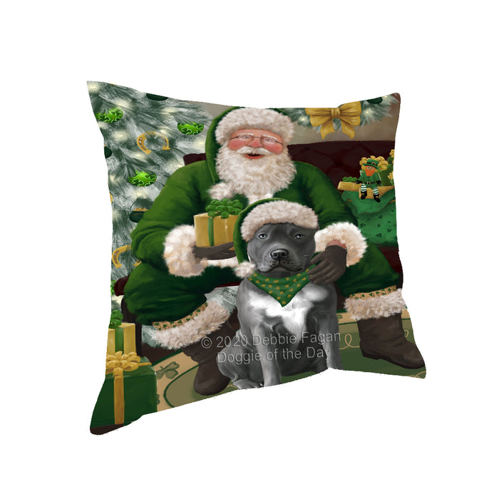 Christmas Irish Santa with Gift and Pitbull Dog Pillow PIL86892