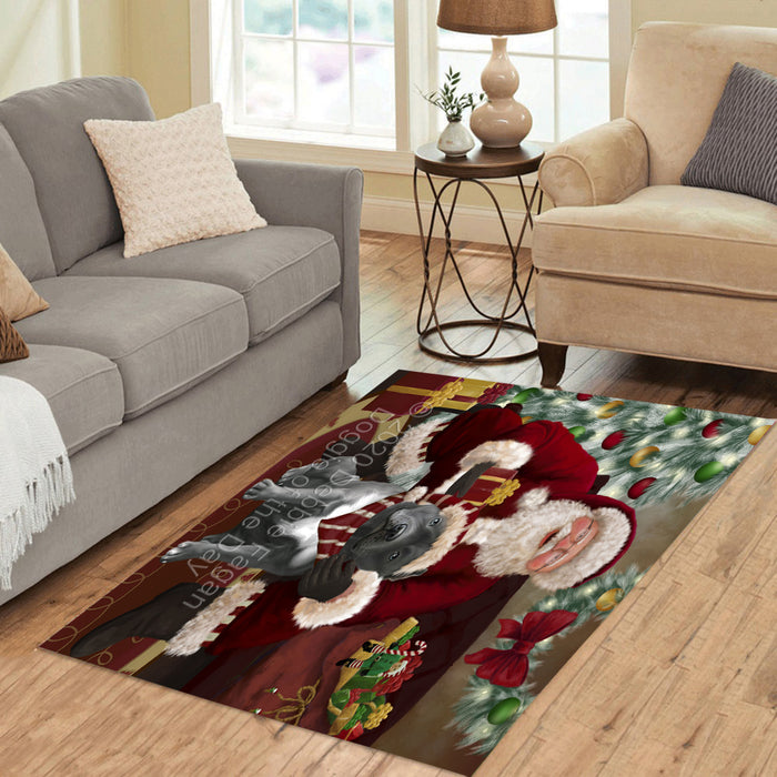 Santa's Christmas Surprise Pitbull Dog Polyester Living Room Carpet Area Rug ARUG67713
