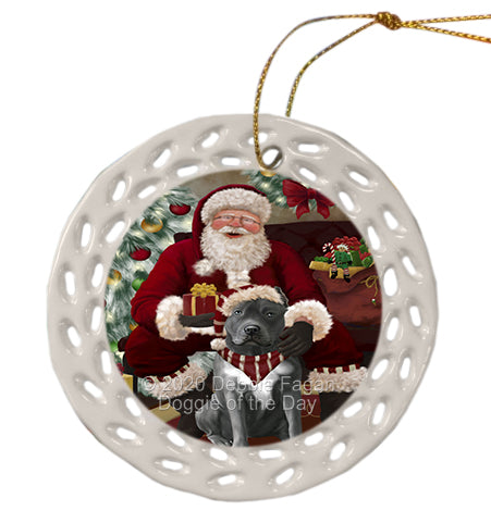 Santa's Christmas Surprise Pitbull Dog Doily Ornament DPOR59613