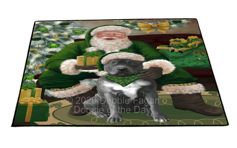 Christmas Irish Santa with Gift and Pitbull Dog Indoor/Outdoor Welcome Floormat - Premium Quality Washable Anti-Slip Doormat Rug FLMS57229
