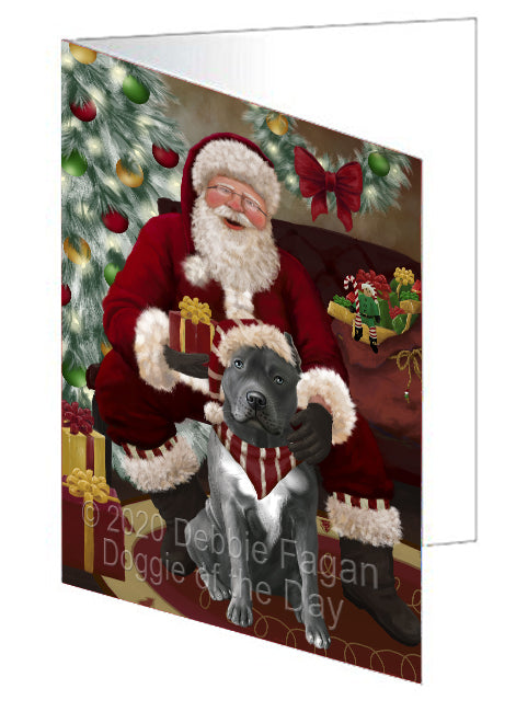 Santa's Christmas Surprise Pitbull Dog Handmade Artwork Assorted Pets Greeting Cards and Note Cards with Envelopes for All Occasions and Holiday Seasons