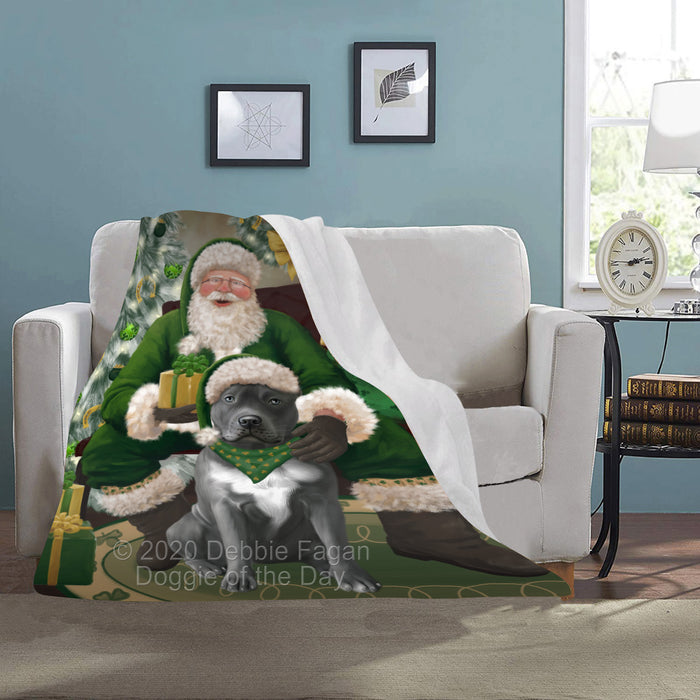 Christmas Irish Santa with Gift and Pitbull Dog Blanket BLNKT141468
