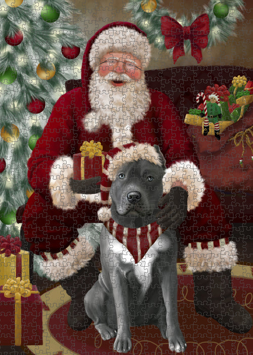 Santa's Christmas Surprise Pitbull Dog Puzzle with Photo Tin PUZL100904