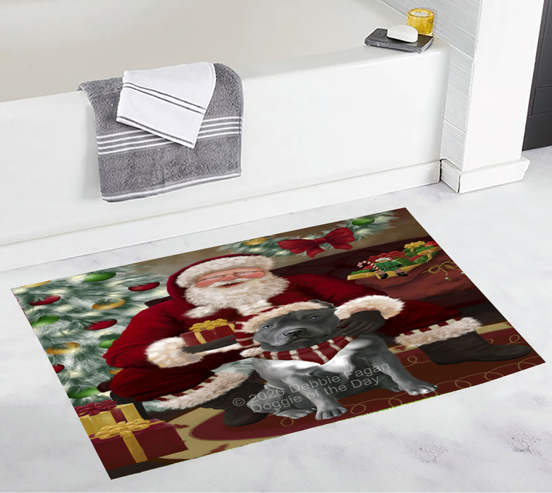Santa's Christmas Surprise Pitbull Dog Bathroom Rugs with Non Slip Soft Bath Mat for Tub BRUG55564