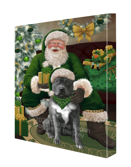 Christmas Irish Santa with Gift and Pitbull Dog Canvas Print Wall Art Décor CVS147914