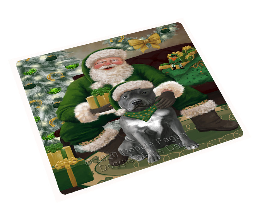 Christmas Irish Santa with Gift and Pitbull Dog Cutting Board - Easy Grip Non-Slip Dishwasher Safe Chopping Board Vegetables C78409