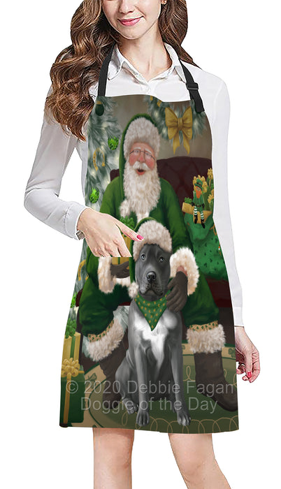 Christmas Irish Santa with Gift and Pitbull Dog Apron Apron-48328