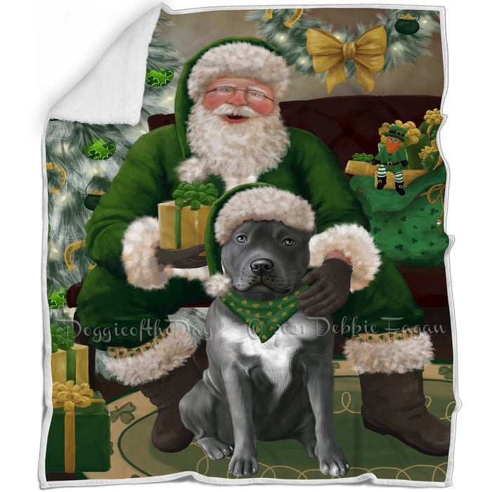 Christmas Irish Santa with Gift and Pitbull Dog Blanket BLNKT141468
