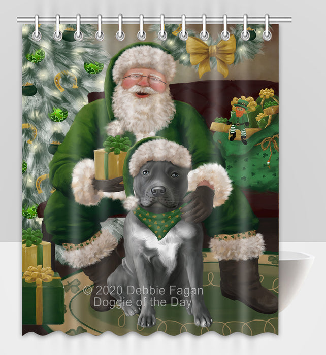 Christmas Irish Santa with Gift and Pitbull Dog Shower Curtain Bathroom Accessories Decor Bath Tub Screens SC162