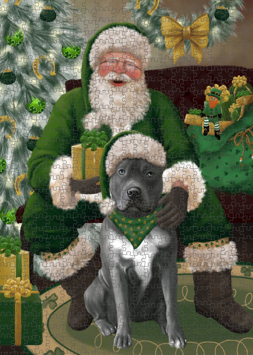 Christmas Irish Santa with Gift and Pitbull Dog Puzzle with Photo Tin PUZL100508