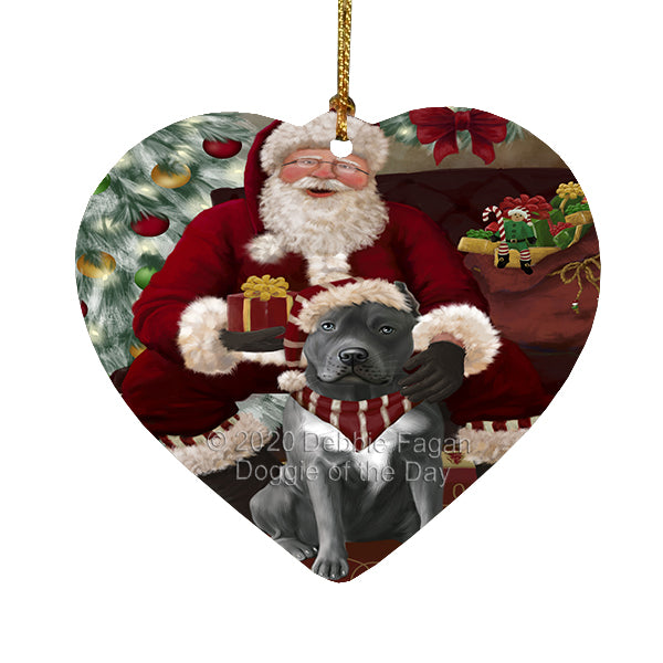 Santa's Christmas Surprise Pitbull Dog Heart Christmas Ornament RFPOR58393