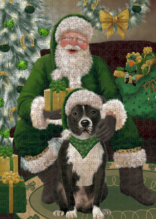 Christmas Irish Santa with Gift and Pitbull Dog Puzzle with Photo Tin PUZL100512