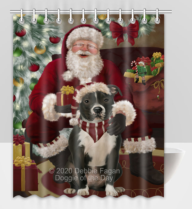 Santa's Christmas Surprise Pitbull Dog Shower Curtain Bathroom Accessories Decor Bath Tub Screens SC262