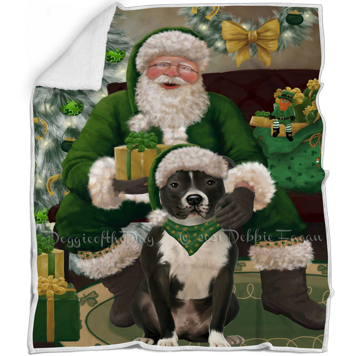 Christmas Irish Santa with Gift and Pitbull Dog Blanket BLNKT141473