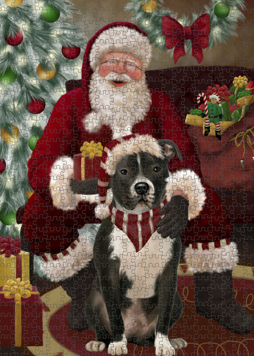 Santa's Christmas Surprise Pitbull Dog Puzzle with Photo Tin PUZL100908