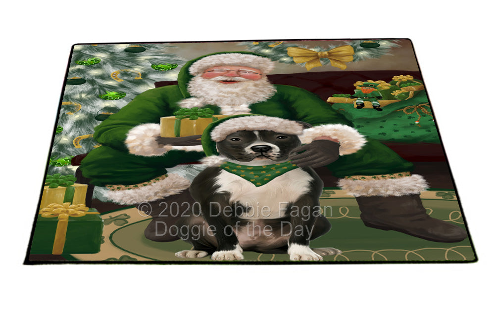 Christmas Irish Santa with Gift and Pitbull Dog Indoor/Outdoor Welcome Floormat - Premium Quality Washable Anti-Slip Doormat Rug FLMS57232