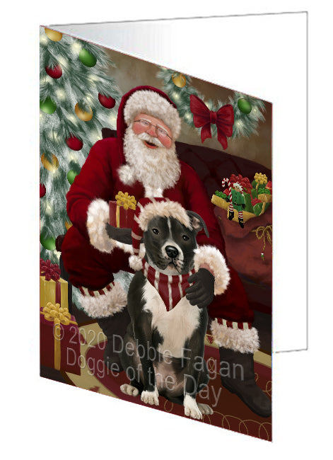 Santa's Christmas Surprise Pitbull Dog Handmade Artwork Assorted Pets Greeting Cards and Note Cards with Envelopes for All Occasions and Holiday Seasons