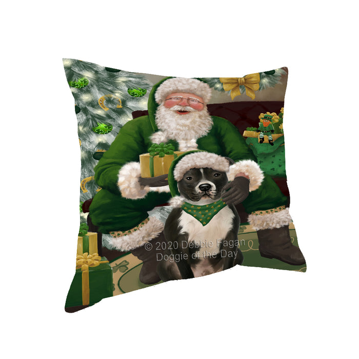 Christmas Irish Santa with Gift and Pitbull Dog Pillow PIL86896