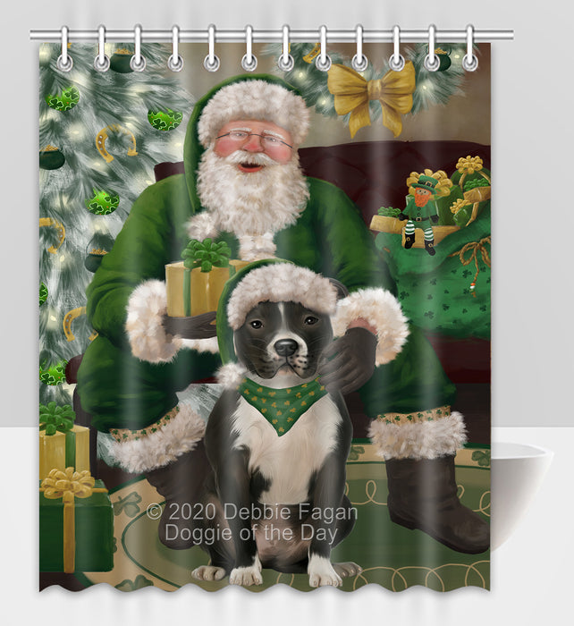 Christmas Irish Santa with Gift and Pitbull Dog Shower Curtain Bathroom Accessories Decor Bath Tub Screens SC163