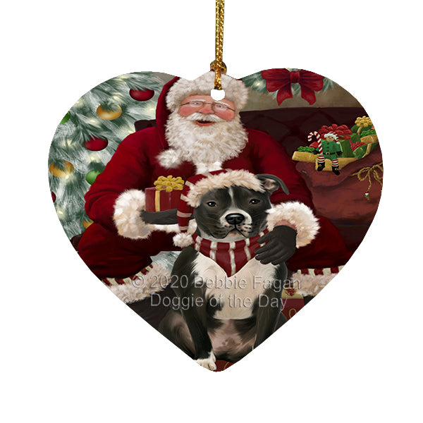 Santa's Christmas Surprise Pitbull Dog Heart Christmas Ornament RFPOR58394
