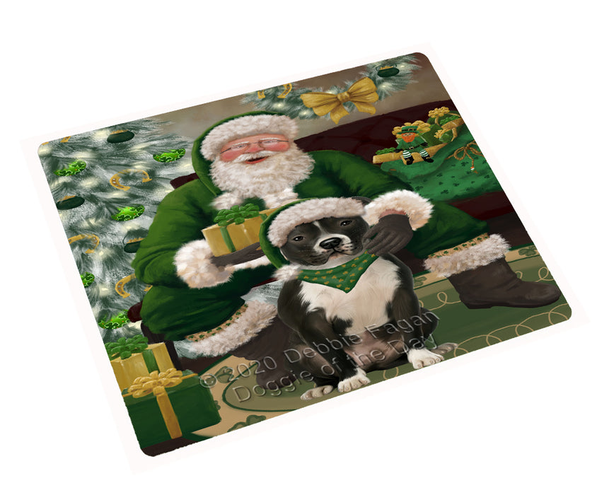 Christmas Irish Santa with Gift and Pitbull Dog Cutting Board - Easy Grip Non-Slip Dishwasher Safe Chopping Board Vegetables C78412