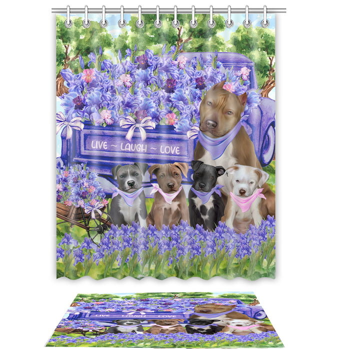 Pit Bull Shower Curtain & Bath Mat Set: Explore a Variety of Designs, Custom, Personalized, Curtains with hooks and Rug Bathroom Decor, Gift for Dog and Pet Lovers