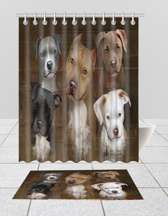 Rustic Pit Bull Dogs  Bath Mat and Shower Curtain Combo