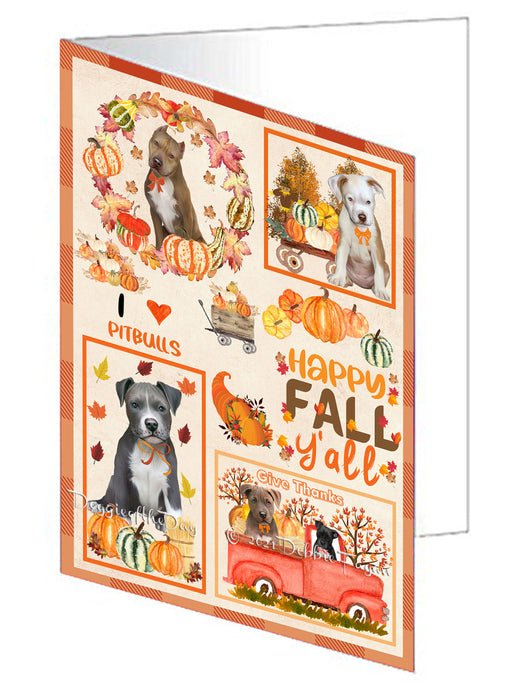 Happy Fall Y'all Pumpkin Pitbull Dogs Handmade Artwork Assorted Pets Greeting Cards and Note Cards with Envelopes for All Occasions and Holiday Seasons GCD77078
