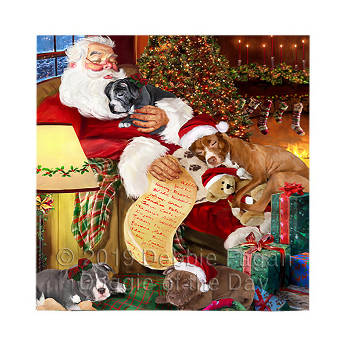 Santa Sleeping with Pit Bull Dogs Square Towel 