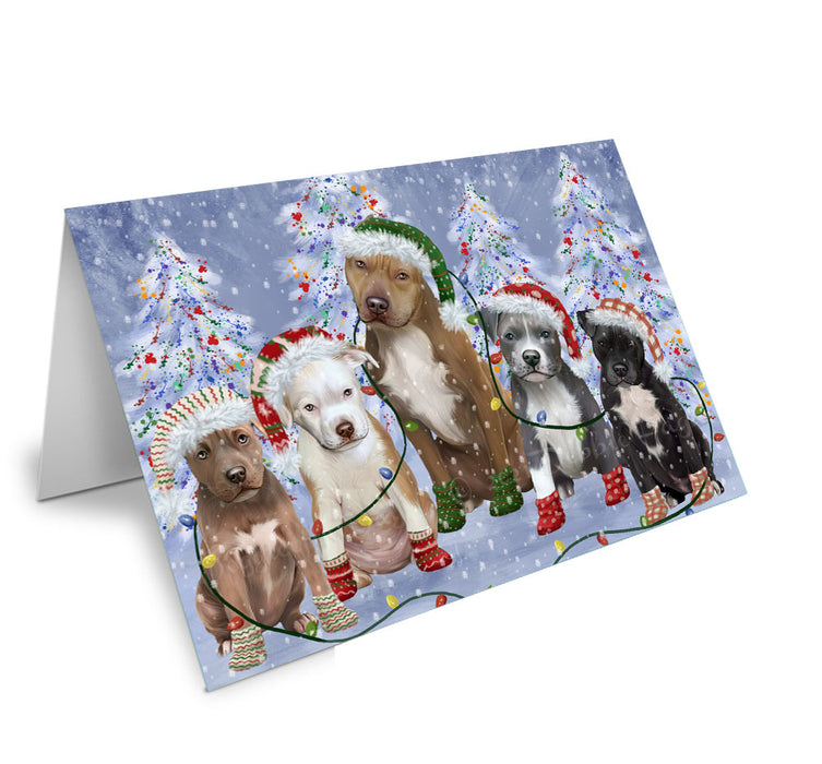 Christmas Lights and Pitbull Dogs Handmade Artwork Assorted Pets Greeting Cards and Note Cards with Envelopes for All Occasions and Holiday Seasons