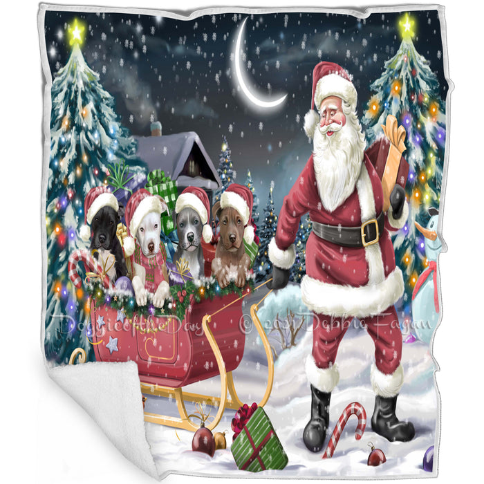Merry Christmas Happy Holiday Santa Sled Pit Bull Dogs Blanket D300