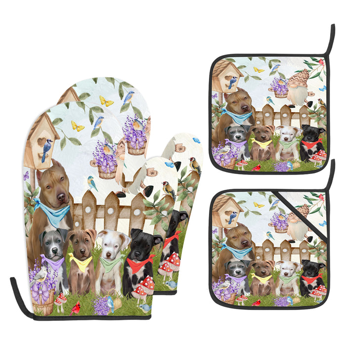 Pit Bull Oven Mitts and Pot Holder Set: Explore a Variety of Designs, Custom, Personalized, Kitchen Gloves for Cooking with Potholders, Gift for Dog Lovers