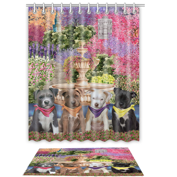 Pit Bull Shower Curtain & Bath Mat Set: Explore a Variety of Designs, Custom, Personalized, Curtains with hooks and Rug Bathroom Decor, Gift for Dog and Pet Lovers