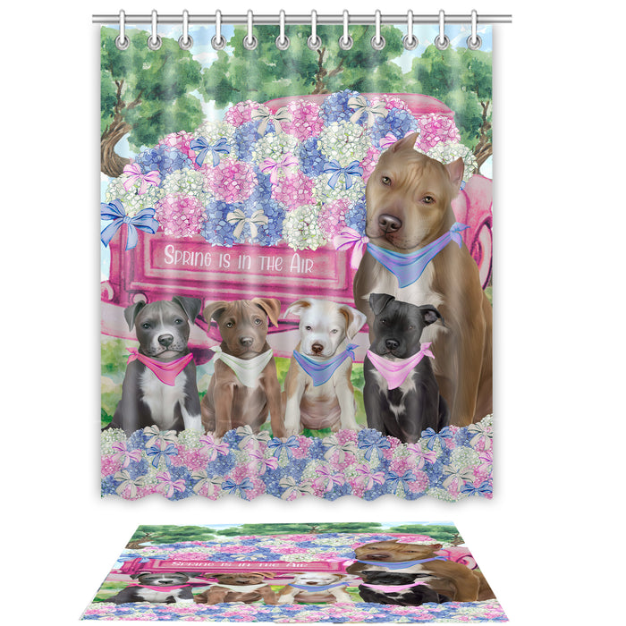 Pit Bull Shower Curtain & Bath Mat Set, Bathroom Decor Curtains with hooks and Rug, Explore a Variety of Designs, Personalized, Custom, Dog Lover's Gifts
