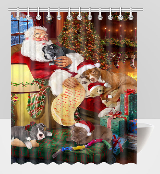 Santa Sleeping with Pit Bull Dogs Shower Curtain