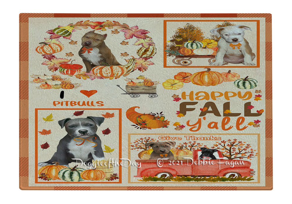 Happy Fall Y'all Pumpkin Pitbull Dogs Cutting Board - Easy Grip Non-Slip Dishwasher Safe Chopping Board Vegetables C79954