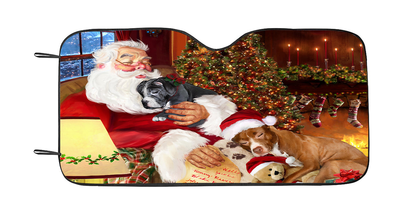 Santa Sleeping with Pit Bull Dogs Car Sun Shade