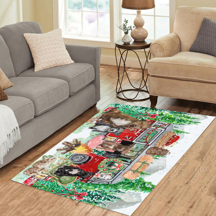 Christmas Time Camping with Pitbull Dogs Area Rug - Ultra Soft Cute Pet Printed Unique Style Floor Living Room Carpet Decorative Rug for Indoor Gift for Pet Lovers