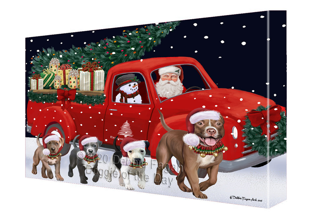 Christmas Express Delivery Red Truck Running Pitbull Dogs Canvas Print Wall Art Décor CVS146249