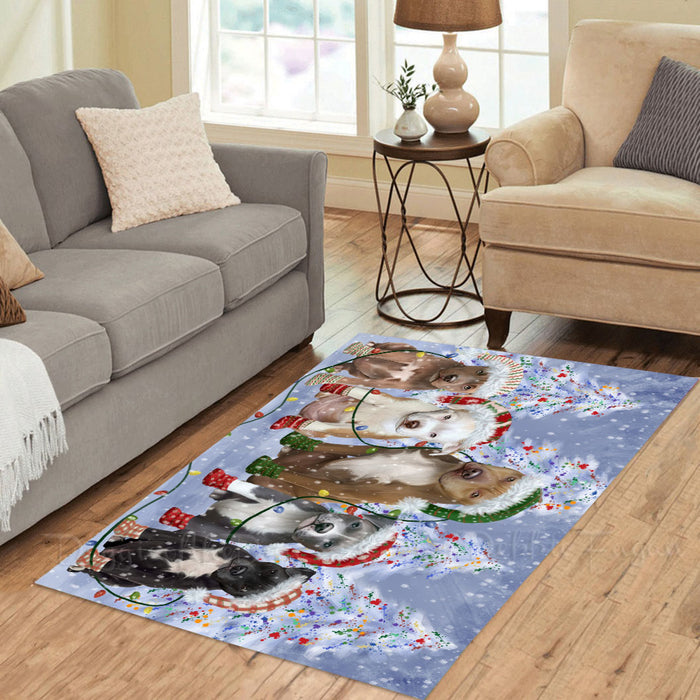 Christmas Lights and Pitbull Dogs Area Rug - Ultra Soft Cute Pet Printed Unique Style Floor Living Room Carpet Decorative Rug for Indoor Gift for Pet Lovers