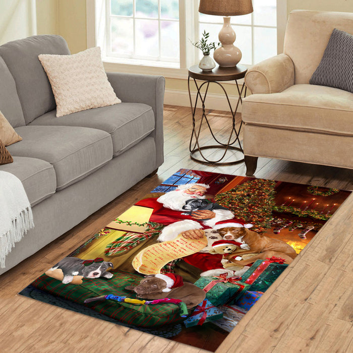 Santa Sleeping with Pit Bull Dogs Area Rug