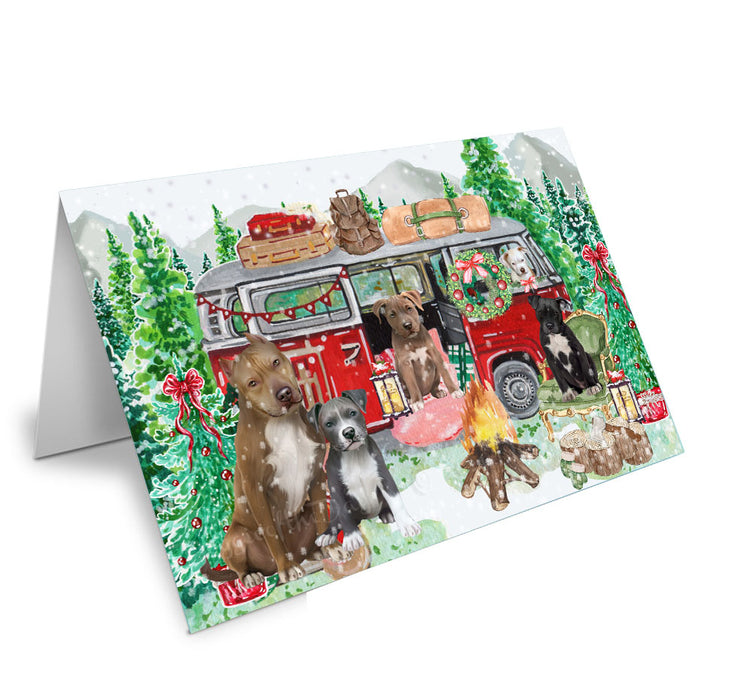 Christmas Time Camping with Pitbull Dogs Handmade Artwork Assorted Pets Greeting Cards and Note Cards with Envelopes for All Occasions and Holiday Seasons