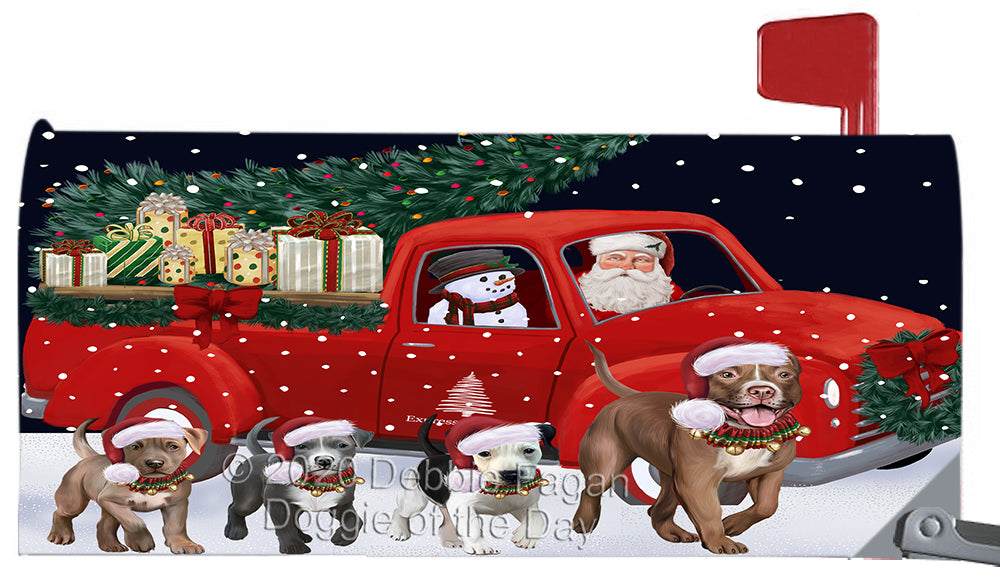 Christmas Express Delivery Red Truck Running Pitbull Dog Magnetic Mailbox Cover Both Sides Pet Theme Printed Decorative Letter Box Wrap Case Postbox Thick Magnetic Vinyl Material