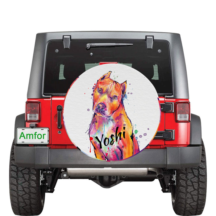 Custom Pet Name Personalized Watercolor Pit Bull Dog Car Tire Cover