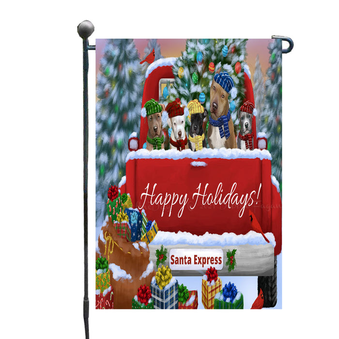 Christmas Red Truck Travlin Home for the Holidays Pitbull Dogs Garden Flags- Outdoor Double Sided Garden Yard Porch Lawn Spring Decorative Vertical Home Flags 12 1/2"w x 18"h