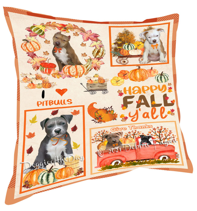 Happy Fall Y'all Pumpkin Pitbull Dogs Pillow with Top Quality High-Resolution Images - Ultra Soft Pet Pillows for Sleeping - Reversible & Comfort - Ideal Gift for Dog Lover - Cushion for Sofa Couch Bed - 100% Polyester