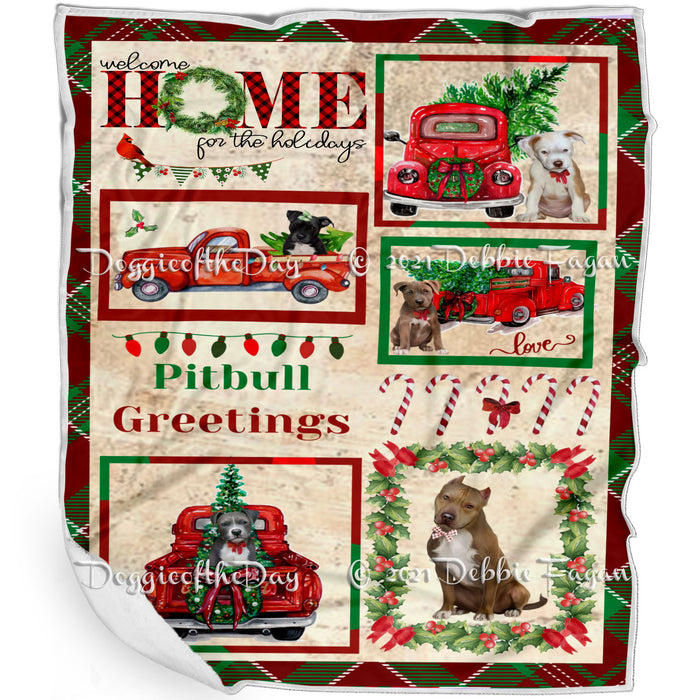 Welcome Home for Christmas Holidays Pitbull Dogs Blanket BLNKT72091