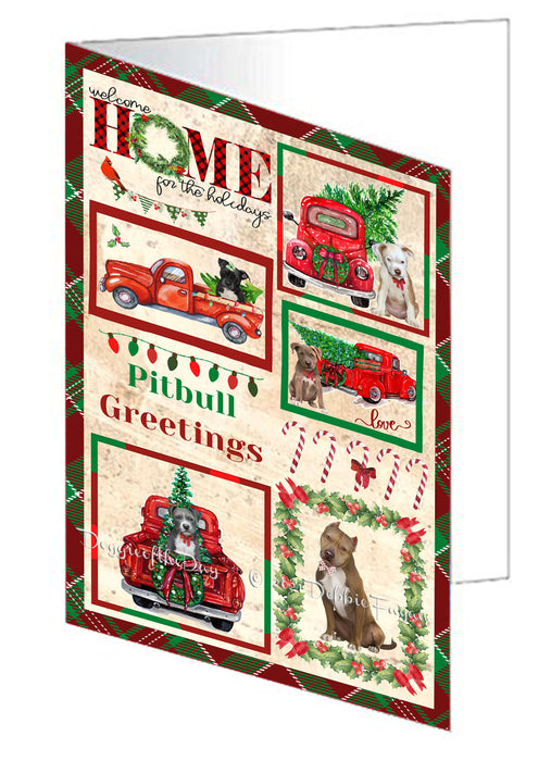 Welcome Home for Christmas Holidays Pitbull Dogs Handmade Artwork Assorted Pets Greeting Cards and Note Cards with Envelopes for All Occasions and Holiday Seasons GCD76244