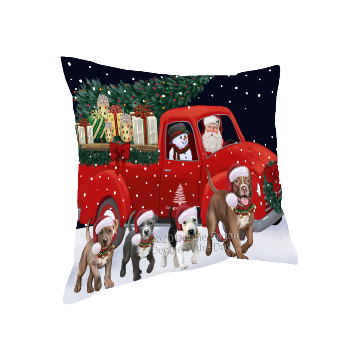 Christmas Express Delivery Red Truck Running Pitbull Dogs Pillow PIL86152