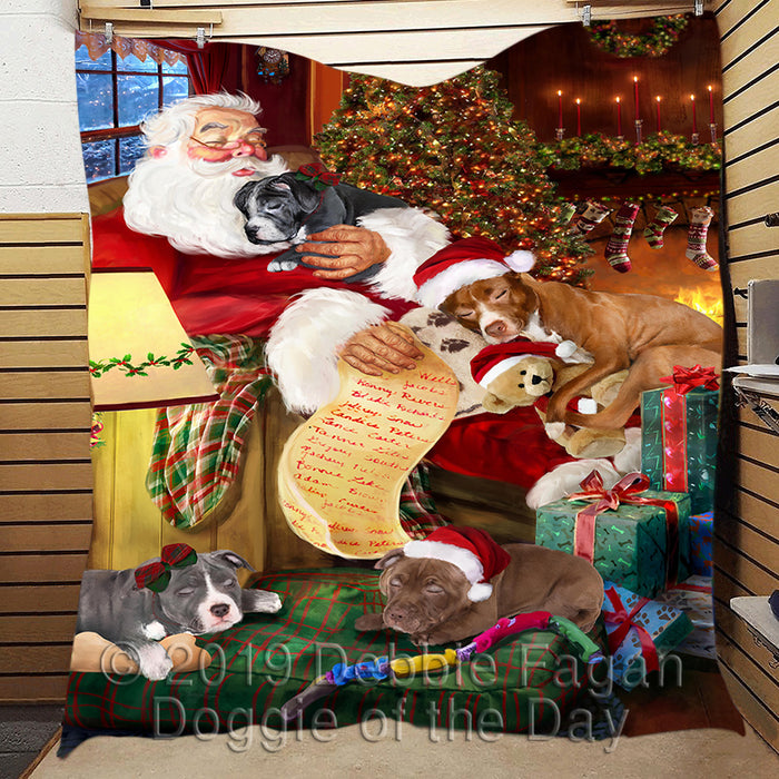 Santa Sleeping with Pit Bull Dogs Quilt